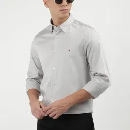 Tommy Hilfiger October Grey Cotton Slim Fit Solid Shirt-picture-22