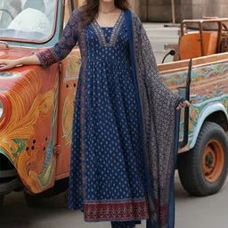 GoSriKi Women Ethnic Motifs Printed Panelled Kurta with Trousers & With Dupatta-image-75