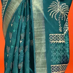 Saree Mall Blue Printed Sarees With Unstitched Blouse image 5