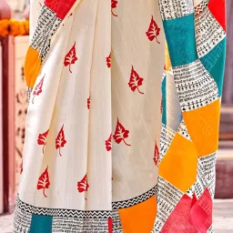 Saree Mall Beige Printed Sarees With Unstitched Blouse image 5