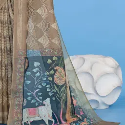 Saree Mall Beige Printed Sarees With Unstitched Blouse image 5