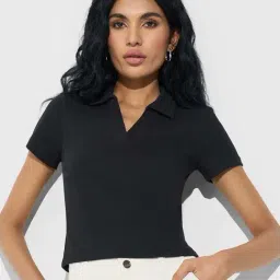 Sf Jeans By Pantaloons Jet Black Cotton Slim Fit Polo Top-picture-40