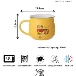 JCPL Yellow & Blue Ceramic 10.2 cm Milk Mug (0.47 L) - Set of 2 image 4