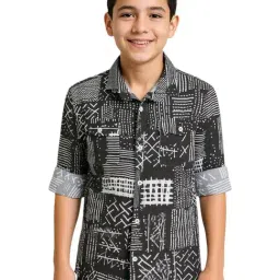 Cavio Boys Olive Green Cotton Textured Regular Fit Shirt-image-70