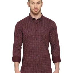 Basics Wine Cotton Slim Fit Printed Shirt-picture-2