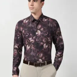 Peter England Purple Cotton Slim Fit Printed Shirt-picture-20