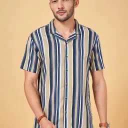 Urban Ranger by Pantaloons Beige Cotton Slim Fit Striped Shirt-image-8