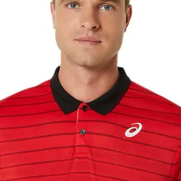 Asics Classic Red Relaxed Fit Striped Sports Polo image 4