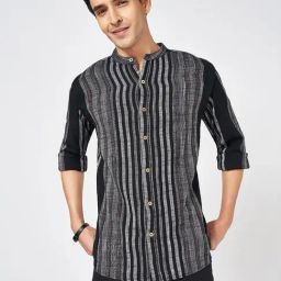 7 Alt by Pantaloons Jet Black Cotton Relaxed Fit Self  Shirts-picture-21