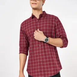 Byford by Pantaloons Beet Red Cotton Slim fit Self  Shirts-picture-16