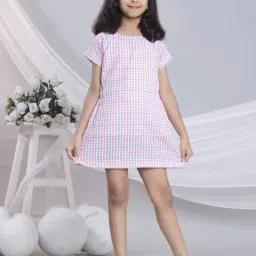 Misbis Girls Pink Comfort Fit Check Dress-picture-36