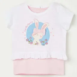 Juniors by Lifestyle Kids White & Pink Cotton Printed T-Shirt Set-picture-11