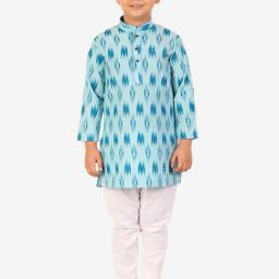 Pro-Ethic Style Developer Kids Turquoise & White Printed Full Sleeves Kurta with Pyjamas-picture-19