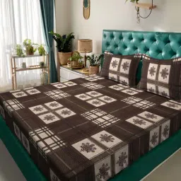 Klotthe Brown 300 TC Polycotton Double Bedsheet with 2 Pillow Covers-image-9
