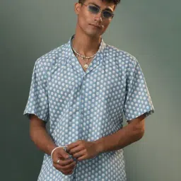 Vastramay Blue Cotton Regular Fit Printed Shirt-picture-37