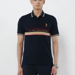 U.S. Polo Assn. Blue Cotton Slim Fit Logo Printed Polo T-Shirt-picture-39