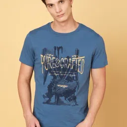 Wrangler Blue Regular Fit Printed Crew T-Shirt-image-39
