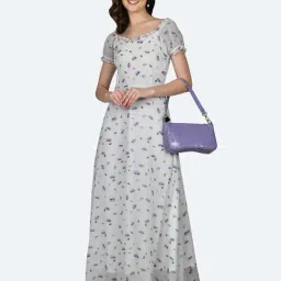 Zink London White Floral Print Maxi Dress-image-60