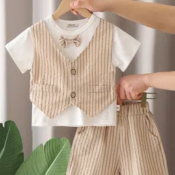 INCLUD Boys Striped Round Neck T-shirt With Waistcoat & Shorts-image-22