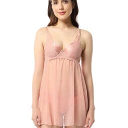 Amante Pink Lace Work Babydoll-picture-29