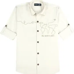Cavio Boys Cream Cotton Embroidered Comfort Fit Shirt image 4