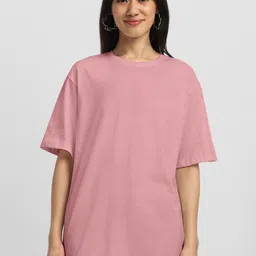 JUNEBERRY Women Solid Round Neck Pure Cotton Oversized T-shirt-picture-14