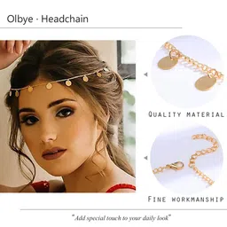 olbye Boho Gold Head Chain Tiny Sequin Headband Coins Disc Headchain Bridal Hair Piece for Women and Girls Gold Headdress Hair Accessories image 4