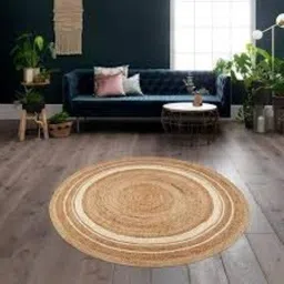 aiesy AIESY® Handwoven Jute and Chindi Rug, Braided Reversible Doormat for Entry gate & Living Room (Jute White, 60 cm Round) image 2
