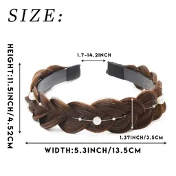 apsambr 1pcs Synthetic Hair Braided Headband Pearls Wide Plaited Braids Hair Band Stretchy Hairpiece for Women and Girls image 4