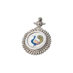 shyle 925 Sterling Silver Pendant, Moh Handpainted Peacock Pendant, Well Stamped with 92.5, Statement Piece, Handcrafted Indian Oxidized Silver Pendant, Women Accessories image 1