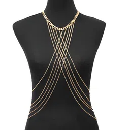 bomine Harness Body Chain Bra Crossover Sexy Body Jewelry Bikini Chains Necklace for Women and Girls (Gold) image 1