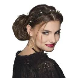 apsambr 1pcs Synthetic Hair Braided Headband Pearls Wide Plaited Braids Hair Band Stretchy Hairpiece for Women and Girls image 5