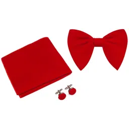 zoylink Pocket Square Casual Pocket Handkerchief with Bow Tie & Cufflinks for Women Men (Red) image 1