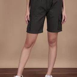 HAUWER Women Pure Cotton Outdoor Mid-Rise Cargo Shorts-picture-17