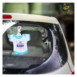 babywish Baby on Board Car Decals Cloth Safety Sign Board with Hanger & Large Vacuum Suction Cups - Blue-image-29