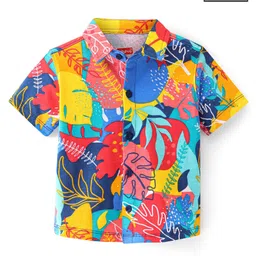 Babyhug 100% Cotton Knit Half Sleeves Regular Collar Shirt With Leaf Print- Multicolor-picture-20