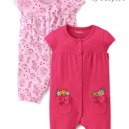 Babyoye Eco Conscious 100% Cotton with Eco Jiva Finish Half Sleeves Romper Floral Printed Pack of 2 - Pink & Red-image-15