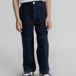Taffykids Contrast Stitch Detailed Cargo Pants - Navy Blue-picture-16