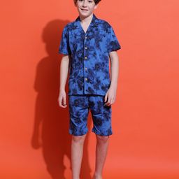 Lil Tomatoes Cotton Jersey Knit Half Sleeves Tie Dye Coordinating Shirt & Shorts Set - Royal Blue-picture-29
