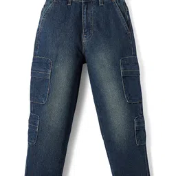 Primo Gino Cotton Woven Full Length Jeans With Cargo Pockets - Navy Blue-image-38