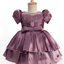 Bluebell Tissue Woven Half Puffed Sleeves Party Dress with Sequin Detailing & Bow Applique - Purple-image-30