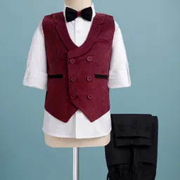 Rikidoos Full Sleeves Solid 3 Piece Party Suit Set With Bow - White & Black-picture-29