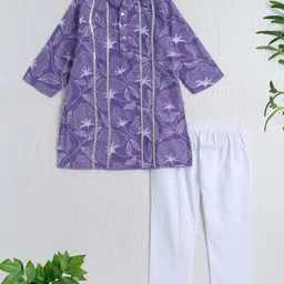 The Magic Wand Cotton Woven Full Sleeves Floral Printed Gota Lace Embellished Kurta Pyjama Set - Lavander-image-85
