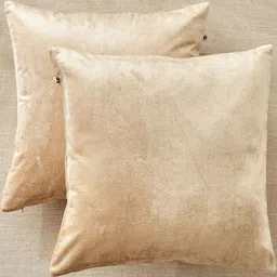 Home Centre Beige 2 Pieces Velvet Square Cushion Covers-image-1