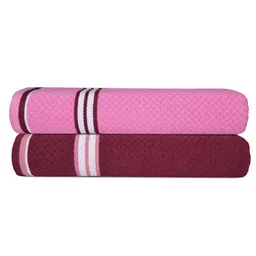 Athom Living Popcorn textured Solid Bath Towel Pack Of 2 - Pink & Maroon image 2