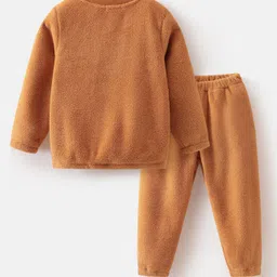 Mark & Mia Full Sleeves Co-Ord Winter Wear Night Suit with Smiley Patch - Brown image 2