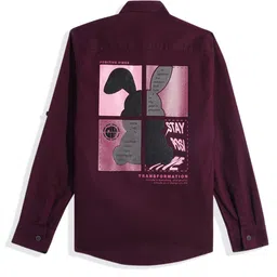 CAVIO Cotton Woven Full Sleeves Optimistic Text Printed Shirt - Violet image 3