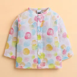 Polka Tots Cotton Woven Full Sleeves Polka Dots Printed Jhabla & Coordinating Pant Set - Multi Colour image 3