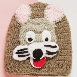 mayra knits MayRa Knit Hand Knitted Pack Of 2 Floral & Animal Applique Detailed Crochet Caps - Brown & Beige - Circumference 25 Cm image 2