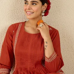 Indo Era Embroidered Round Neck Tunic With Trousers Co-Ords-image-63
